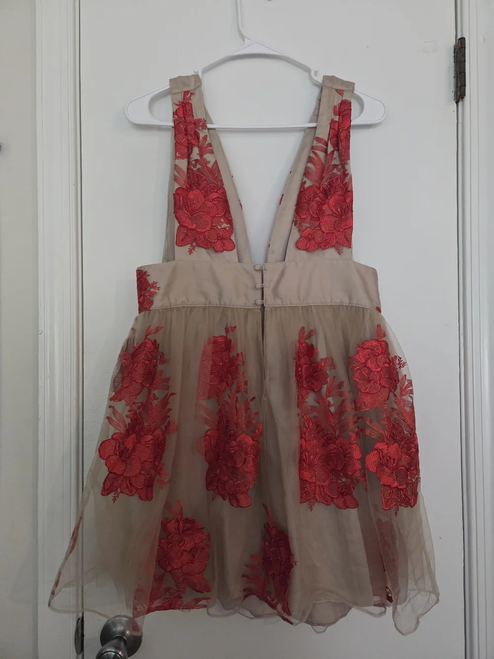 Free People Sarah Embroidered Mini Dress Red Floral Nude Mesh Sz M